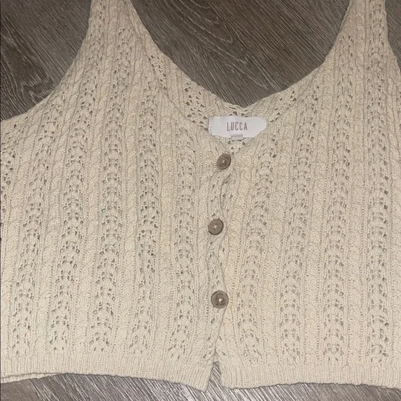 Luca loose knit sweater button up Cream Knit Women's Tank Top large - Picture 3 of 6